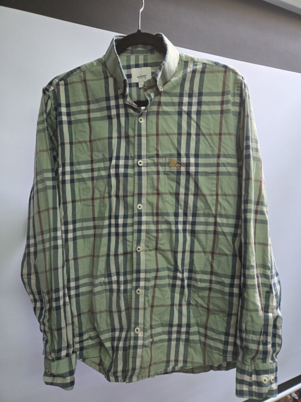 Burberry London Shirt Men’s Large Green Nova Check Long Sleeve Button Up